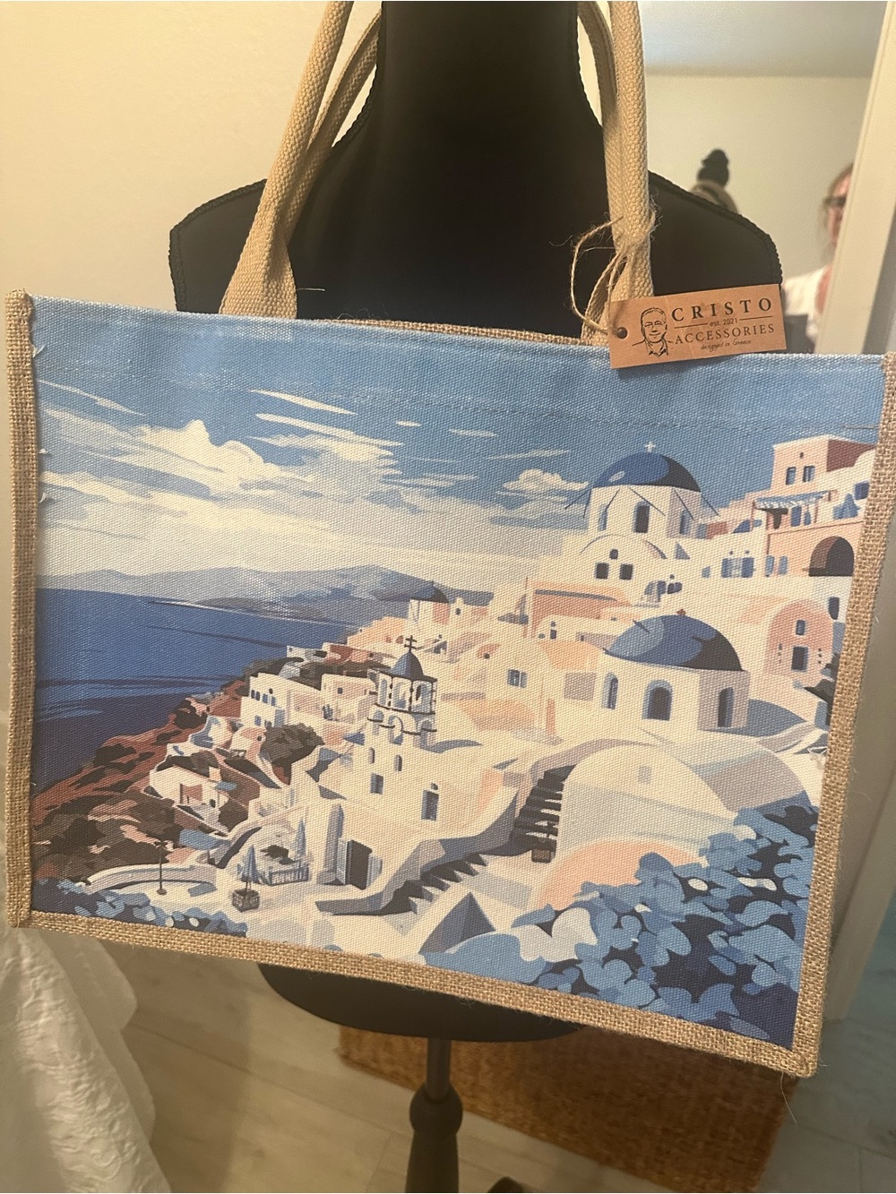 Blue & White Greek Coastal Canvas Tote Bag